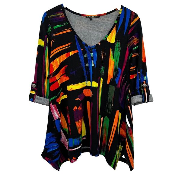 Lior Paris Tunic Top‎ Shirt Blouse Size Small 3/4 Roll Tab Sleeve Art to Wear - Picture 13 of 13